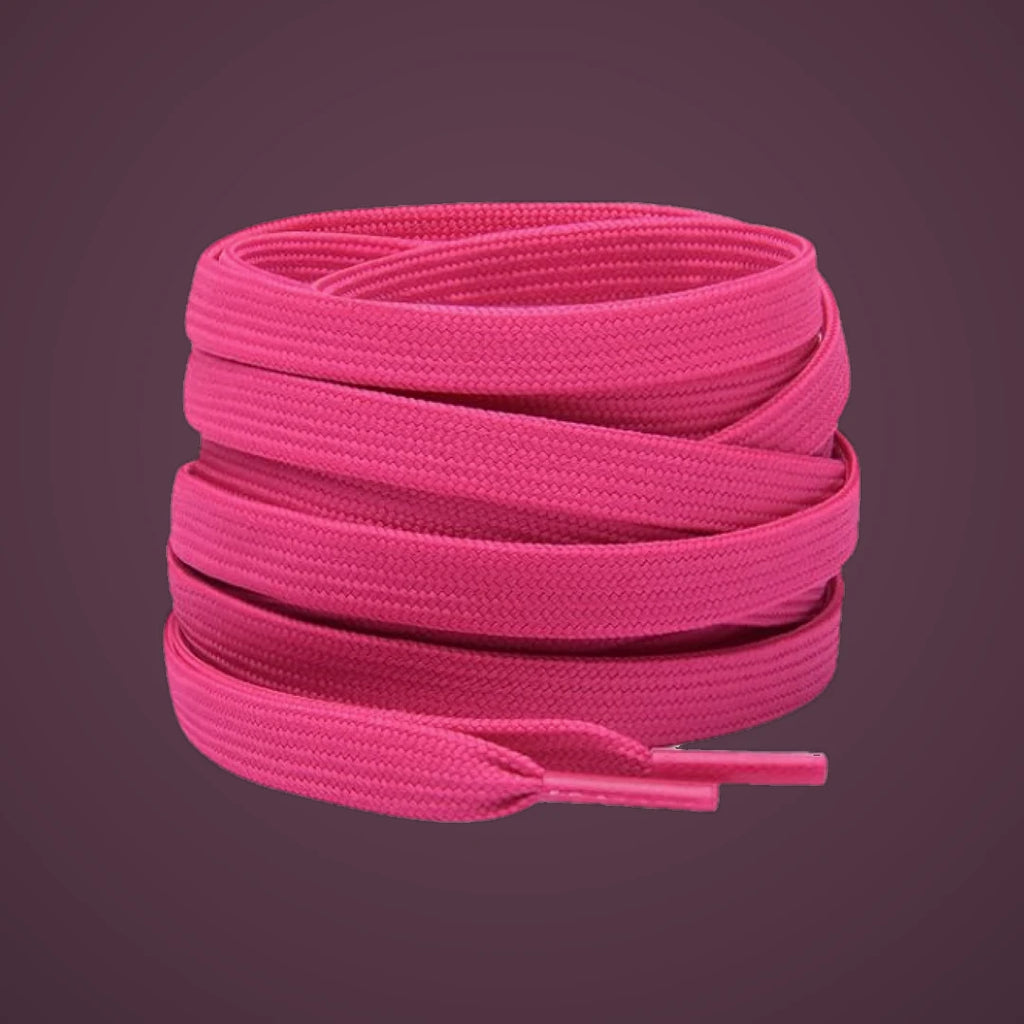 Performance Laces, neon pink coil on plum studio background